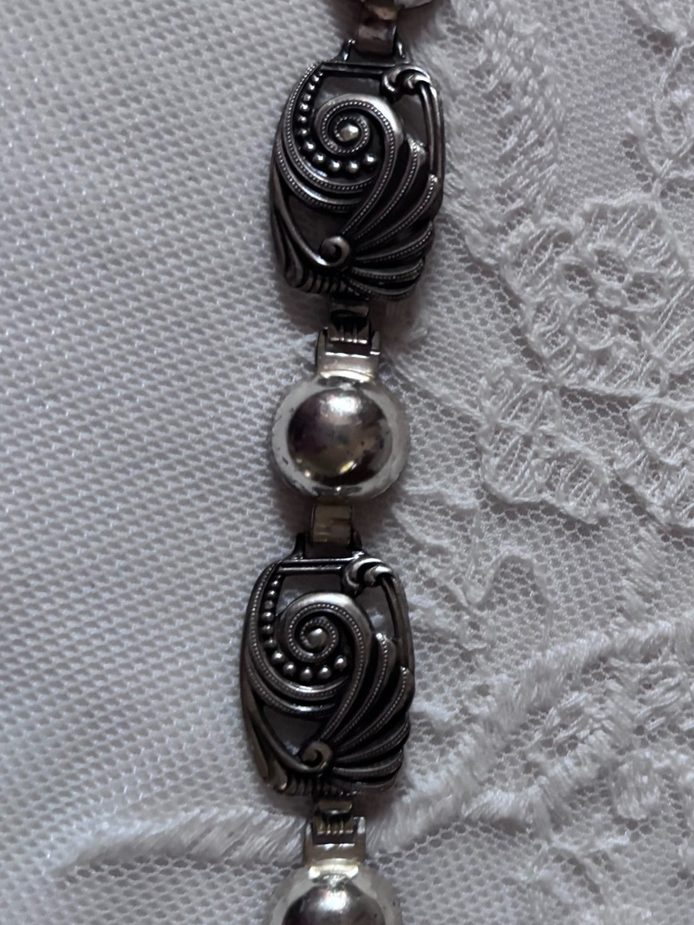 Sterling Silver Art Deco Style Women's Bracelet - Vintage 1920’s Stamped Links - Picture 4 of 14